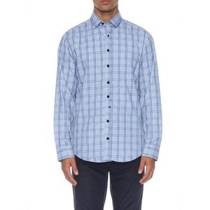Nick Graham Light Blue Plaid Stretch Modern Fit Button Up Shirt XL Long‎